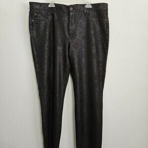 Chicos Black On Brown Snakeskin Design Pull-on Pants Size 2.5 = L = 14 Stretch
